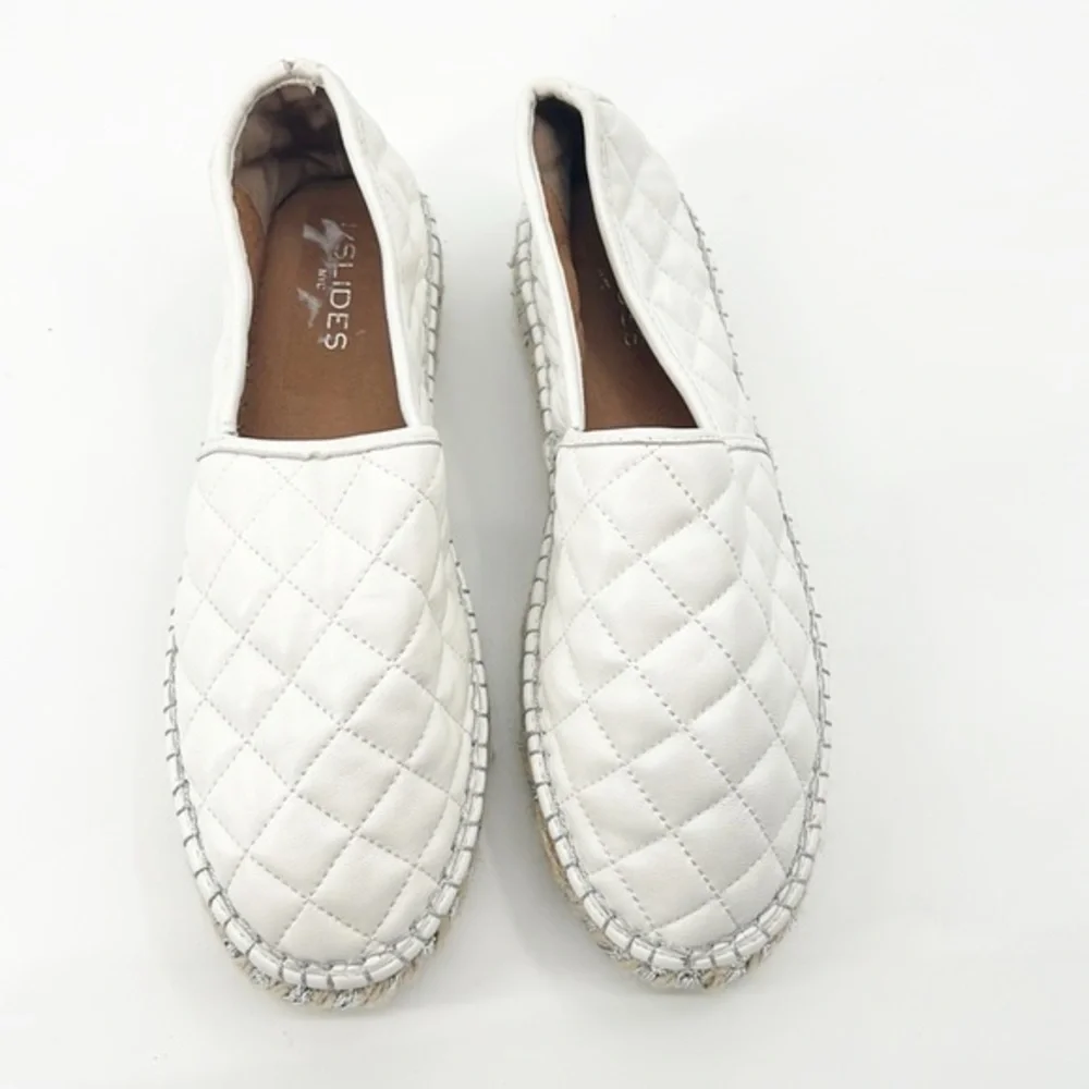 J/Slides Renata White Quilted Flatform Espadrilles size 10